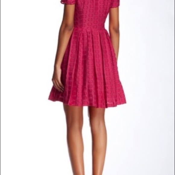 NWT 1. State Fit & Flare Pleated Dot Dress Barbie Hot Pink sz 10 - Picture 2 of 6